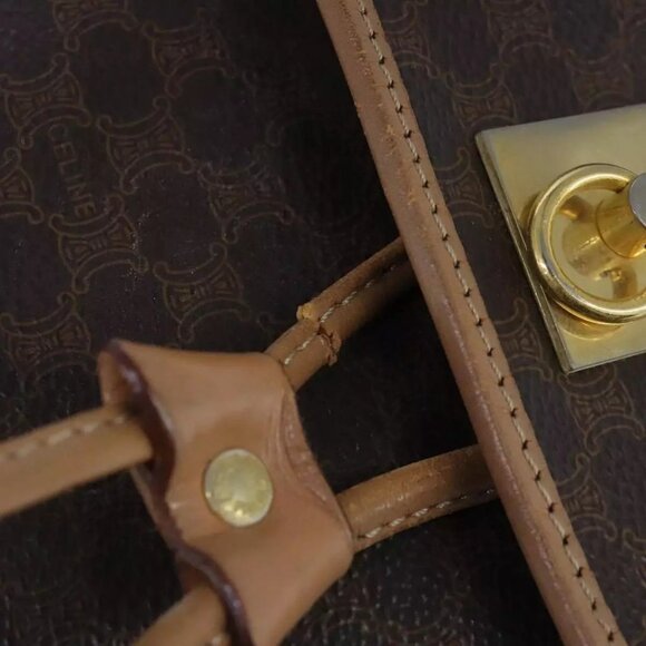 CELINE Macadam Canvas Backpack PVC Leather Brown Gold Authentic - Picture 7 of 16